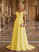 A Line Off Shoulder Sleeveless Long Evening Dresses