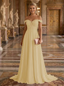 A Line Off Shoulder Sleeveless Long Evening Dresses