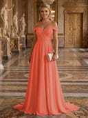 A Line Off Shoulder Sleeveless Long Evening Dresses