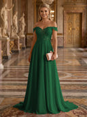 A Line Off Shoulder Sleeveless Long Evening Dresses