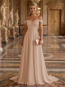 A Line Off Shoulder Sleeveless Long Evening Dresses