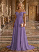 A Line Off Shoulder Sleeveless Long Evening Dresses