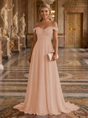 A Line Off Shoulder Sleeveless Long Evening Dresses
