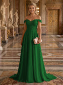 A Line Off Shoulder Sleeveless Long Evening Dresses