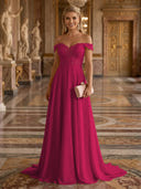 A Line Off Shoulder Sleeveless Long Evening Dresses