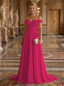 A Line Off Shoulder Sleeveless Long Evening Dresses