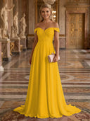 A Line Off Shoulder Sleeveless Long Evening Dresses