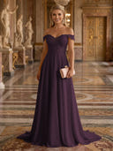 A Line Off Shoulder Sleeveless Long Evening Dresses