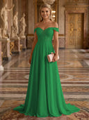 A Line Off Shoulder Sleeveless Long Evening Dresses