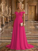 A Line Off Shoulder Sleeveless Long Evening Dresses