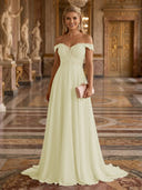 A Line Off Shoulder Sleeveless Long Evening Dresses