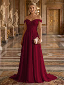 A Line Off Shoulder Sleeveless Long Evening Dresses