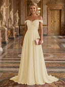 A Line Off Shoulder Sleeveless Long Evening Dresses
