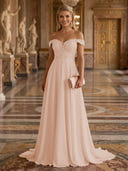 A Line Off Shoulder Sleeveless Long Evening Dresses