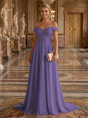 A Line Off Shoulder Sleeveless Long Evening Dresses