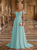 A Line Off Shoulder Sleeveless Long Evening Dresses