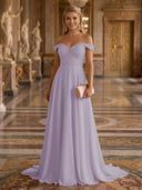 A Line Off Shoulder Sleeveless Long Evening Dresses
