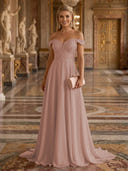 A Line Off Shoulder Sleeveless Long Evening Dresses