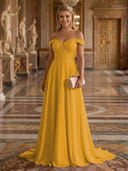 A Line Off Shoulder Sleeveless Long Evening Dresses