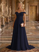 A Line Off Shoulder Sleeveless Long Evening Dresses