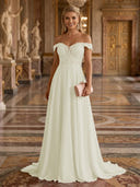 A Line Off Shoulder Sleeveless Long Evening Dresses