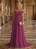 A Line Off Shoulder Sleeveless Long Evening Dresses