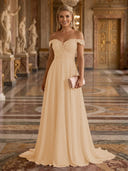 A Line Off Shoulder Sleeveless Long Evening Dresses