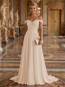 A Line Off Shoulder Sleeveless Long Evening Dresses