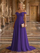 A Line Off Shoulder Sleeveless Long Evening Dresses