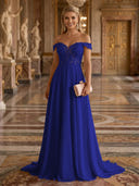 A Line Off Shoulder Sleeveless Long Evening Dresses