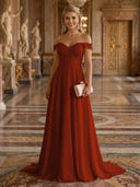 A Line Off Shoulder Sleeveless Long Evening Dresses