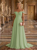A Line Off Shoulder Sleeveless Long Evening Dresses