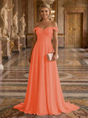 A Line Off Shoulder Sleeveless Long Evening Dresses