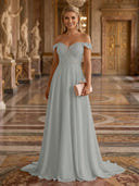 A Line Off Shoulder Sleeveless Long Evening Dresses