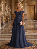 A Line Off Shoulder Sleeveless Long Evening Dresses