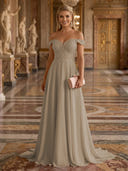 A Line Off Shoulder Sleeveless Long Evening Dresses