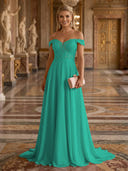 A Line Off Shoulder Sleeveless Long Evening Dresses