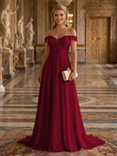 A Line Off Shoulder Sleeveless Long Evening Dresses