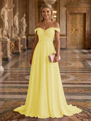A Line Off Shoulder Sleeveless Long Evening Dresses
