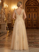 A Line V Neck Sleeveless Long Evening Dresses with Beads