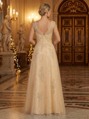 A Line V Neck Sleeveless Long Evening Dresses with Beads