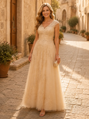A Line V Neck Sleeveless Long Evening Dresses with Beads