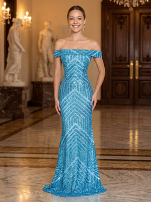 Mermaid Sequin Off Shoulder Sleeveless Long Evening Dresses