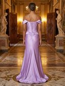 Satin Corset Mermaid Off Shoulder Long Evening Dresses with Slit