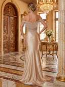 Satin Strapless Mermaid Off Shoulder Long Evening Dresses with Beads