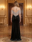 Satin Mermaid Off Shoulder Sheath Long Evening Dresses with Beads