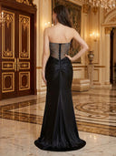 Sequin Mermaid Off Shoulder Strapless Long Evening Dresses with Beads