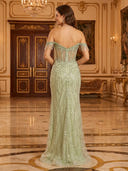 Sequin Strapless Sheath Beads Mermaid Long Evening Dresses with Slit