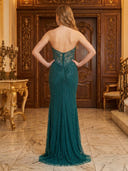 Sequin Strapless Pleated Mermaid Long Evening Dresses with Slit
