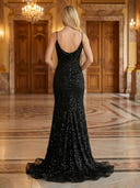 Sequin Lace Appliques V Neck Mermaid Spaghetti Straps Long Evening Dresses